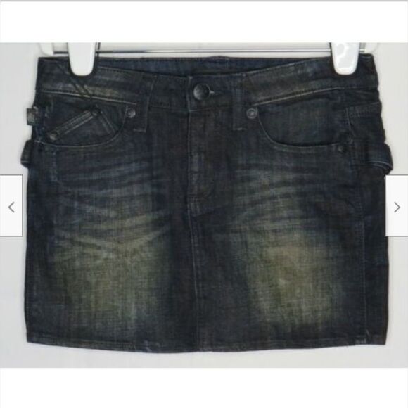 𝅺rock & Republic Groupie Dark Denim Mini Skirt 0 - Picture 1 of 8